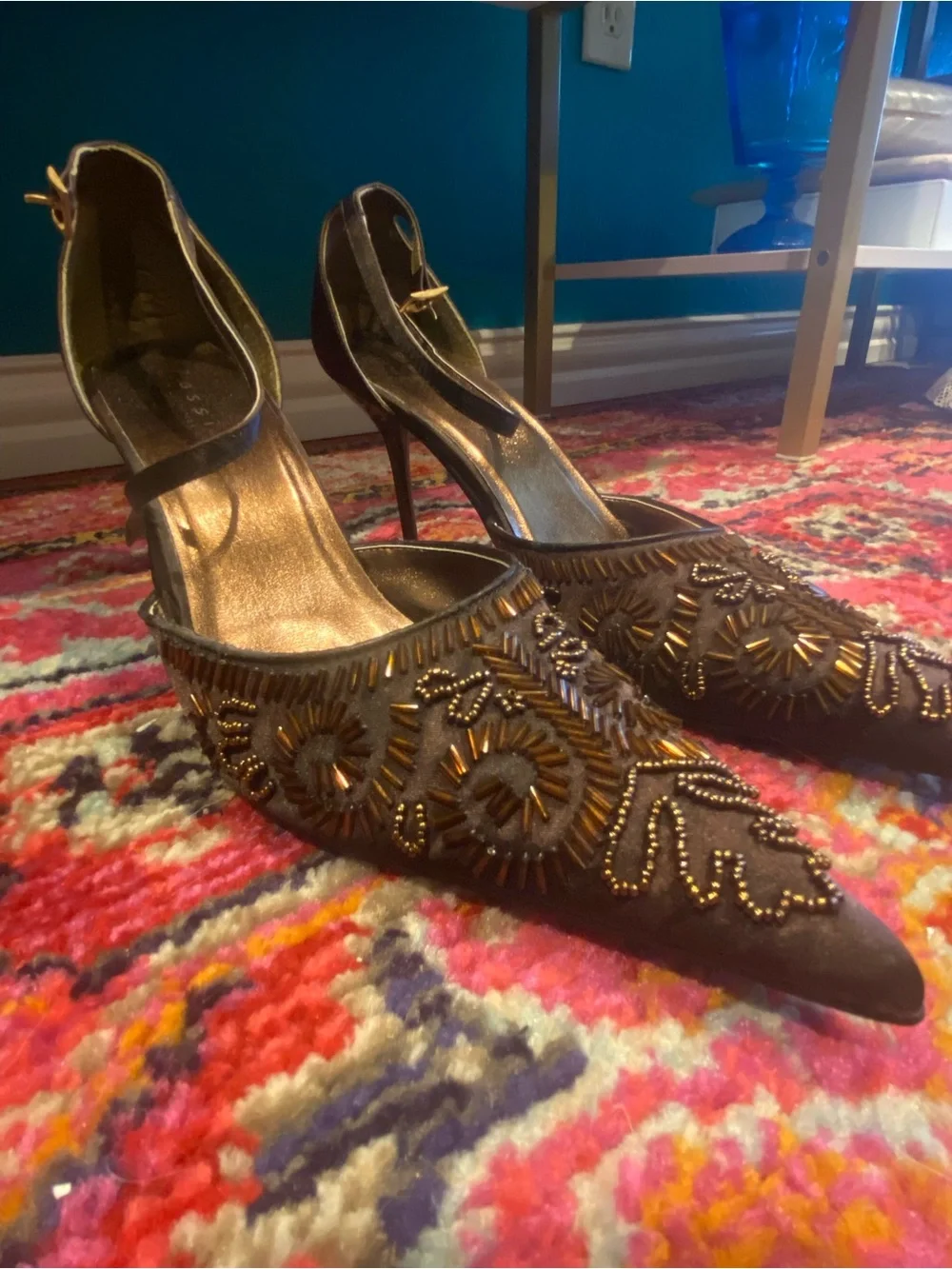 Vintage Passi Beaded Ankle Strap Heels